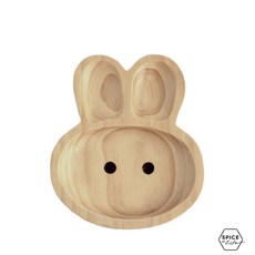 【SPICE】PETIT'S MAMAN 天然松木兒童餐盤 可愛兔子造型原木分隔餐盤 兒童餐具