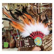 酋長帽 印第安頭飾【台灣現貨】派對 道具 走秀 舞台表演 化裝舞會 重機 cosplay 扮裝 印地安帽子 原住民風, (橘色), 橘色