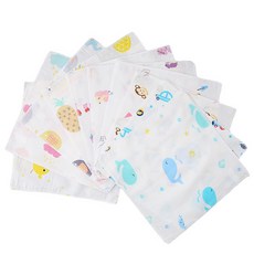 雙層六層紗布口水巾 A-b1 寶寶口水巾 柔軟紗布 卡通圖案 吸水性佳 方便攜帶, 20*20cm(隨機花色), 1個