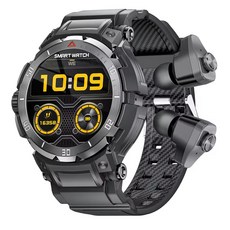 GT100 Pro 藍芽雙耳機智能手錶：運動/電話/音樂/拍照遙控/睡眠/健康監測, 黑色, 37mm, 藍牙