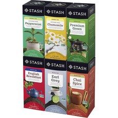 STASH TEA 綜合風味茶包 180入裝, Peppermint + Chamomile + Premium Green + English Breakfast + Earl Grey + Chai Spice, 1組