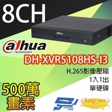 大華 DH-XVR5108HS-I3 8路人臉辨識監視器主機 - H.265壓縮 500萬像素, 1個, 數量