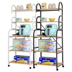 彎管五層廚房置物推車, 1組, 白色-層架款(無插座)