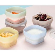 食品級矽膠嬰兒輔食盒，可折疊保鮮碗，兒童帶蓋零食儲物盒, 灰色