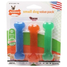Nylabone 狗狗骨頭造型潔牙玩具 花生醬風味 2入+培根風味 7kg以下適用, 3片, 藍色+橙色+薄荷