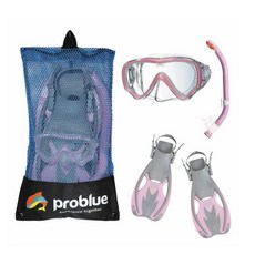 Problue 青少年兒童浮潛三寶組合(搭全乾式呼吸管) - 兒童浮潛面鏡呼吸管蛙鞋套裝, 透明藍