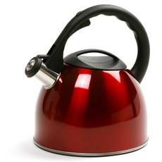 Norpro 紅色哨子茶壺 帶保持涼爽手柄, 2.6L, 紅+黑