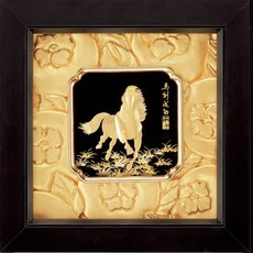 開運陶源雅鑑鑫品 如意系列-馬到成功 純金箔畫 24x24cm 開運招財, 詳見包裝