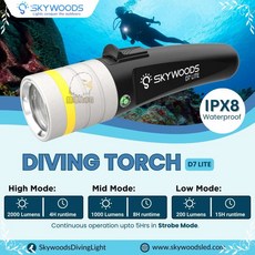 SKYWOODS D7 Lite 潛水手電筒 水陸兩用 夜潛戶外防水 自由潛水, 詳見包裝
