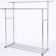 德利生活 伸縮落地曬衣桿 分區多元晾衣, 雙桿