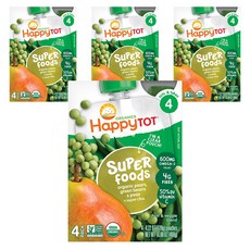 HAPPY TOT Superfood綜合蔬果泥 480g, 水梨青豆豌豆超級奇亞籽口味, 4包