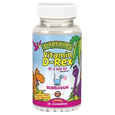 Kal Dinosaurs 孩童維他命D3 400IU咀嚼錠 泡泡糖口味, 90顆, 1罐