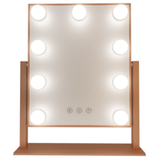 LED三色調光化妝鏡 九燈/十二燈 觸控補光 巨星燈泡 桌上型梳妝鏡 美妝鏡 送禮推薦, 玫瑰金, 九燈