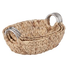 honey can do 編織設計橢圓形收納籃 3入組, 1個, 木頭