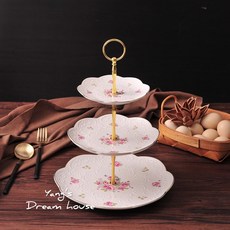 蛋糕架 下午茶點心盤 雙層三層蛋糕盤 陶瓷法式浮雕玫瑰花甜點水果盤