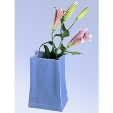 Home Station 紙袋花瓶 簡約時尚陶瓷花器 客廳餐廳居家裝飾擺件, 淺藍