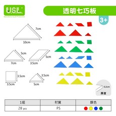 遊思樂 透明七巧板(28pcs) 訓練手眼協調 顏色認知 形狀認知 商檢合格 河馬班玩具, 透明, 1個, 1人