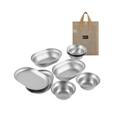 CLS 304不鏽鋼餐盤 8件套 食品級不鏽鋼 套盤 小碗 深盤淺盤 露營盤 環保盤, 詳見包裝, 詳見包裝, CLS户外304不鏽鋼餐盤-8件套