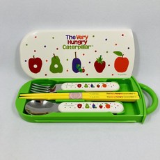 小品日貨 SKATER 好餓的毛毛蟲 餐具組 (筷/匙/叉/日本製), Green, 1個