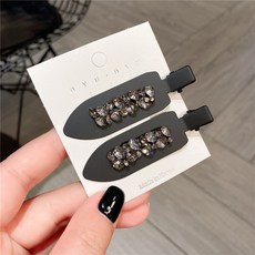 HHBABY KR 小眾高級感超閃鋯石無痕髮夾 化妝側邊夾髮卡, 一對, 黑色