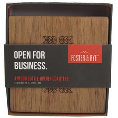 FOSTER & RYE 開瓶器杯墊多功能開瓶器, 4件, 木頭