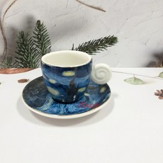 愛鴨咖啡 寬口杯 梵谷星空 拿鐵咖啡杯盤組 歐式拉花咖啡杯, 濃縮杯盤90ml