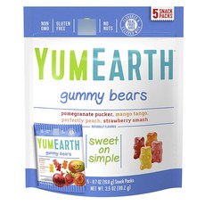 YUMEARTH 小熊軟糖 5包入, 石榴+草莓+芒果+桃子口味, 99.2g, 1袋