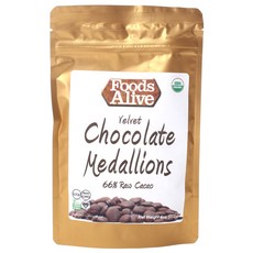 Foods Alive 天鵝絨巧克力獎章 66% 生可可, 1包, 113g