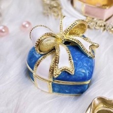 ｛開立發票 現貨速發 ｝法瑯瑯彩愛心蝴蝶結首飾盒 高品質夢幻首飾收藏盒 居家生活擺飾 禮物盒 交換禮物, 1個, 藍底色