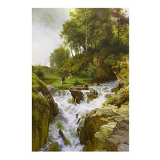 御畫房 山谷飛瀑手繪油畫 60x90cm VF-108, 詳見包裝