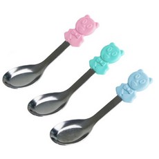 歐岱兒童湯匙 顏色隨機 不鏽鋼兒童湯匙 兒童小湯匙 兒童碗匙 小湯匙 台灣製, 藍 / 粉 / 綠, 1個, 湯匙