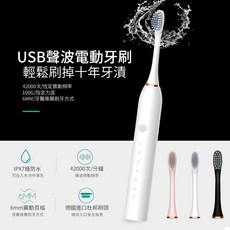 智能USB六檔聲波電動牙刷, 潔淨白, 1套, 單一商品