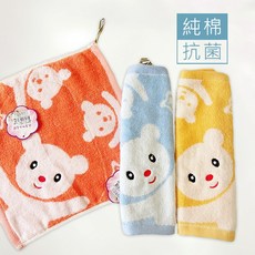 純棉動物造型兒童手帕方巾，吸水速乾，柔軟親膚，帶掛繩設計, 藍