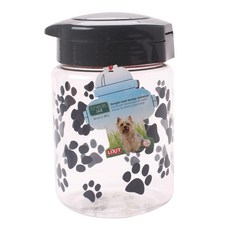 LIXIT 腳印圖案透明飼料儲物罐 1.89L, 1個, 透明+黑色