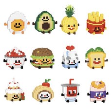 程湘嚴選 台灣現貨 潮樂創 開心食玩積木組：食物水果麵包系列，微型鑽石拼裝積木玩具, 開心食玩1套12入