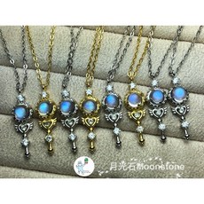 磊晶城水晶館 月光石魔法仙女棒墜子 藍暈光澤 精巧設計 夢幻風格 白K金與金色可選, 白K金色