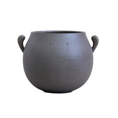 微笑加油款陶盆 - 簡約陶瓷花器，迷你可愛造型，桌面療癒擺飾, 深灰色