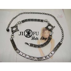 JIFU 鉅釜皮件 黑砂菱形鑲鑽腰鍊G10508 時尚腰飾 現貨供應