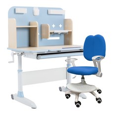 E-home Galan加蘭北歐兒童學習桌椅組，可調節高度，環保材質，多功能收納, 1藍桌1藍椅