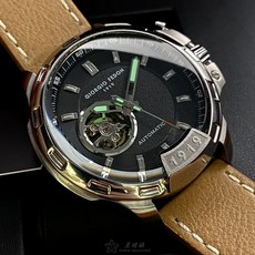 GiorgioFedon1919手錶 GF00121 46mm銀色圓形精鋼錶殼 咖啡色真皮皮革錶帶