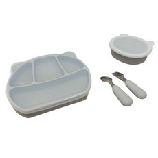 兒童矽膠餐具6件組 (含吸盤碗/餐盤), 山嵐灰