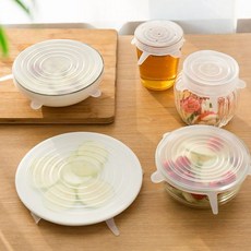 密封保鮮墊 6件套 - 彈性矽膠保鮮蓋，多尺寸碗盤適用，可重複使用, 透明, 1個