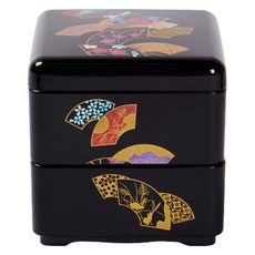 HAKOYA 迷你雙層方型便當盒 6.4*6.4*6.4cm, 1個, 扇形圖案