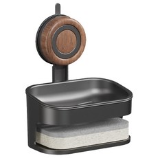 木質物語壁掛式雙層吸盤肥皂架，浴室收納瀝水皂盒，免打孔安裝, 雙層灰色, 1個