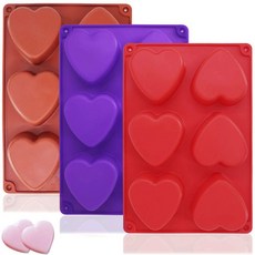 Findtop 6腔心形矽膠烘焙模具, 3片, 紫色,紅色,棕色