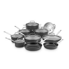 Cuisinart 美膳雅 Chef經典不沾硬質陽極鍋具鍋具平底鍋 10件組, 平底鍋0.9L+平底鍋1.9L+平底鍋2.8L+炒鍋3.3L+荷蘭烤箱3.8L+湯鍋7.6L+煎鍋20.3cm+煎鍋25.4cm+煎鍋30.5cm+蒸鍋插件20cm, 黑色