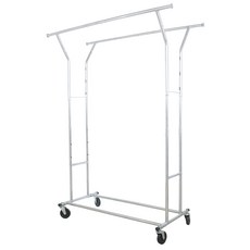 Forhauz雙層商業服裝架立式衣架, 銀