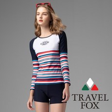 TRAVEL FOX 夏之戀 圓領長袖衝浪裝二件式泳衣 C21713 防曬衝浪服 長袖泳裝
