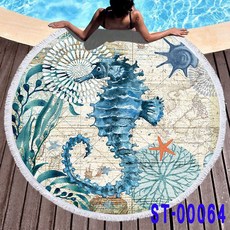 海洋動物印花圓形流蘇沙灘巾 150公分 多功能海灘巾 野餐墊 露營墊