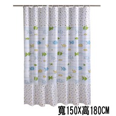 BO雜貨 可愛卡通小魚浴簾 乾濕分離防水 免打孔附掛鉤 寬150x高180公分